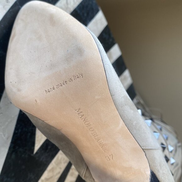 MANOLO BLAHNIK Suede Fringe Western Boots Heels - Picture 7 of 16